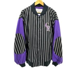 Vintage Colorado Rockies Starter Jacket XL Black Purple Pinstripe MLB Basebal‎
